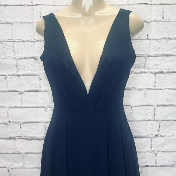 Jenny Yoo Womens Blue Sleeveless Plunging V Neck Long Chiffon Gown Size 2 - Picture 4 of 8